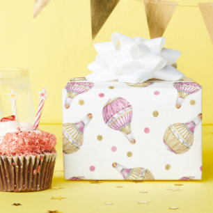 Roze Gouden Hete Luchtballonnen Confetti Cadeaupapier