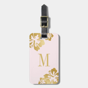 Roze Gouden Hibiscus Tropische Bloem Bagage Bagagelabel