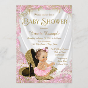 Roze gouden hiel-hoezen voor parels Baby shower Kaart