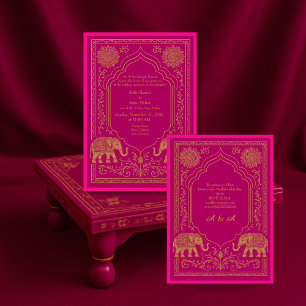 roze gouden hindoe mandala olifant boog trouwen kaart