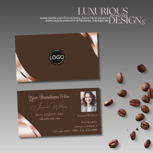 Roze Gouden Hoeken Coffee Bruin met Logo en Foto Visitekaartje