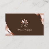 Roze Gouden Hoeken Coffee Bruin Monogram QR Code Visitekaartje (Voorkant)