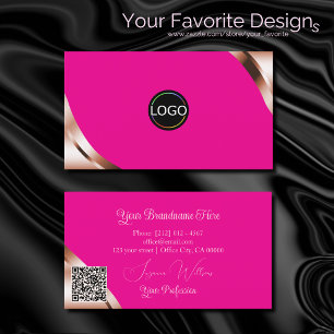 Roze Gouden Hoeken Heet Roze met Logo en QR-code Visitekaartje