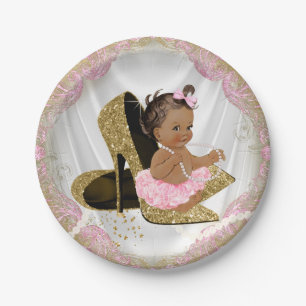 Roze Gouden Hoge Hak Etnische Babyborrel Papieren Bordje