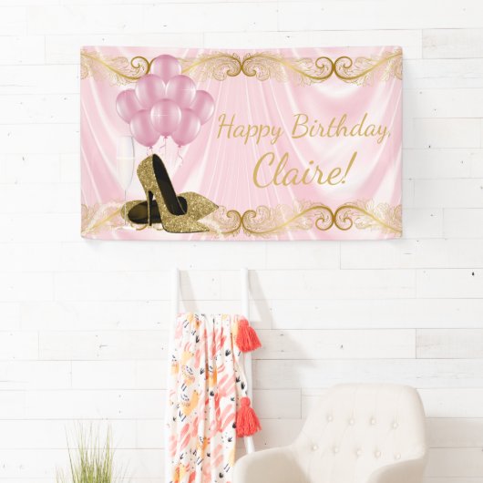 Roze Gouden Hoge Hak Schoen Verjaardag Banner (Insitu)