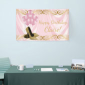 Roze Gouden Hoge Hak Schoen Verjaardag Banner (Beurs)