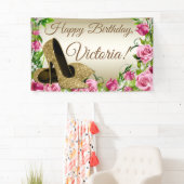 Roze Gouden Hoge Hak Schoen Verjaardag Party Banne Spandoek (Insitu)