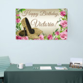 Roze Gouden Hoge Hak Schoen Verjaardag Party Banne Spandoek (Beurs)