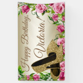 Roze Gouden Hoge Hak Schoen Verjaardag Party Banne Spandoek (Verticaal)