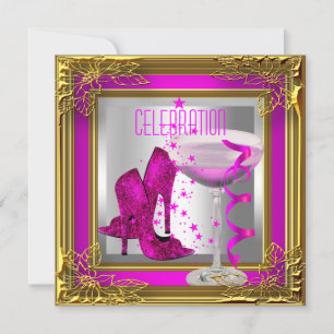 Roze Gouden Hoge Hakken Champagne Kaart
