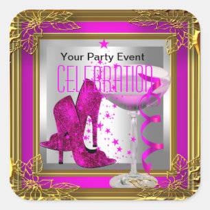 Roze Gouden Hoge Hakken Champagne Vierkante Sticker