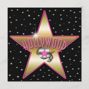 Roze & Gouden Hollywood Sterren Uitnodiging