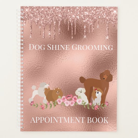 Roze Gouden Hondenkapsalon Glitter Huisdier Servic Planner (Voorkant)