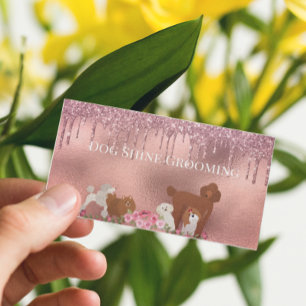 Roze Gouden Hondenkapsalon Glitter Huisdier Servic Visitekaartje