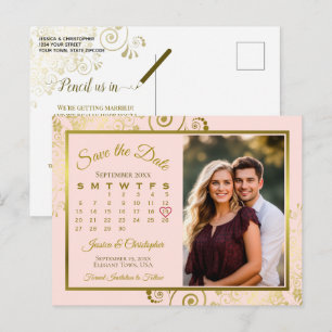 Roze & Gouden Huwelijks "Save the Date" Kalender F Aankondigingskaart