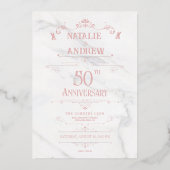 Roze Gouden Huwelijksjubileum Foto van Toen en Nu Folie Uitnodiging (Achterkant)