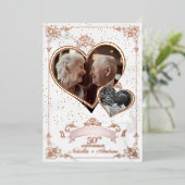 Roze Gouden Huwelijksjubileum Foto van Toen en Nu Folie Uitnodiging (Staand Voorkant)