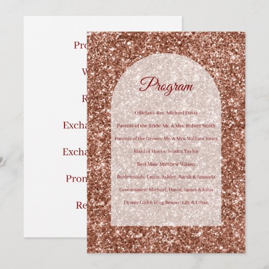 Roze Gouden Huwelijksprogramma Ceremonie Gebogen G Programmakaart (Voorkant / Achterkant)