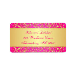 Roze, gouden ingewikkelde rollen retour adreslabel etiket