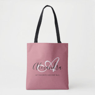 Roze Gouden Initiële Script Monogram Bruid Tote Bag