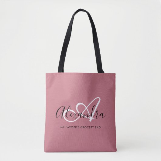 Roze Gouden Initiële Script Monogram Bruid Tote Bag (Voorkant)