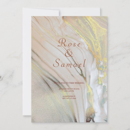 Roze Gouden Inkt Esthetische Chic Trouw Uitnodigin Kaart (Voorkant)