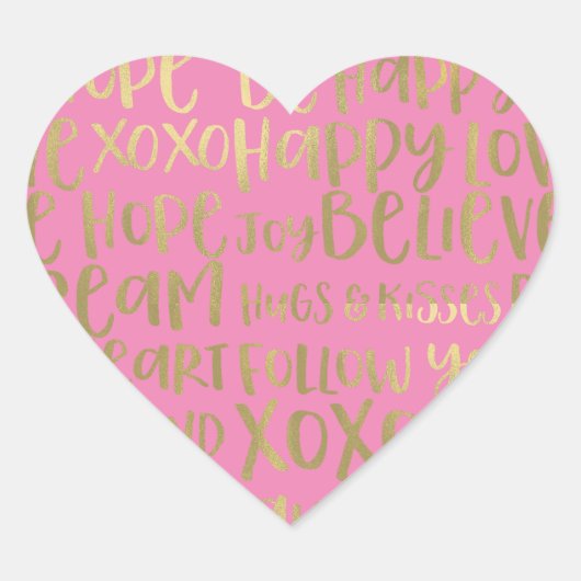 Roze gouden Inspirerend woorden Hart Sticker (Voorkant)