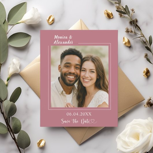 Roze gouden ivoor foto bruiloft Save the Date Flyer
