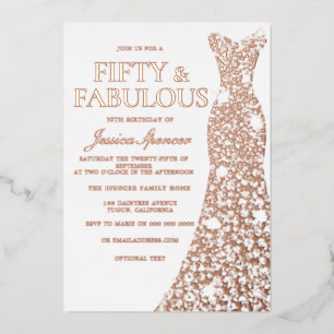 Roze Gouden Jurk Fifty & fabulous 50e Verjaardag Folie Uitnodiging