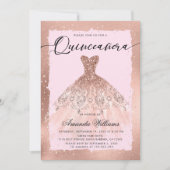 Roze Gouden Jurk Quinceañera  Kaart (Voorkant)