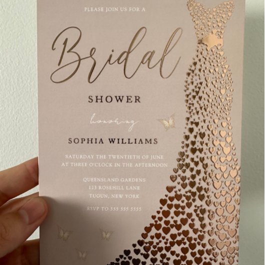 Roze Gouden Jurk Stof Roze & Blush Bruiloft Feest Folie Uitnodiging