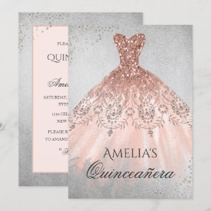 Roze Gouden Jurk Zilveren Glitter Quinceanera Uitn Kaart