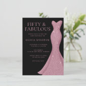 Roze Gouden Jurk & Zwarte Vrouw 50e Verjaardag Kaart (Staand voorkant)