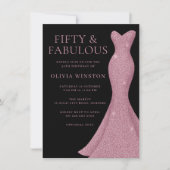 Roze Gouden Jurk & Zwarte Vrouw 50e Verjaardag Kaart (Voorkant)