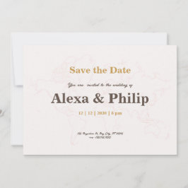 Roze & Gouden Kaart Bruiloft