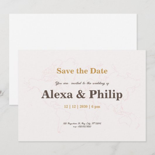 Roze & Gouden Kaart Bruiloft (Voorkant / Achterkant)