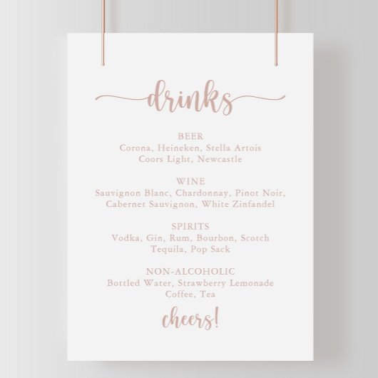 Roze Gouden Kalligrafie Bruiloft Dranken Menu Bord Poster