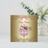 Roze gouden kant Baby meisje douche Kaart (Staand voorkant)