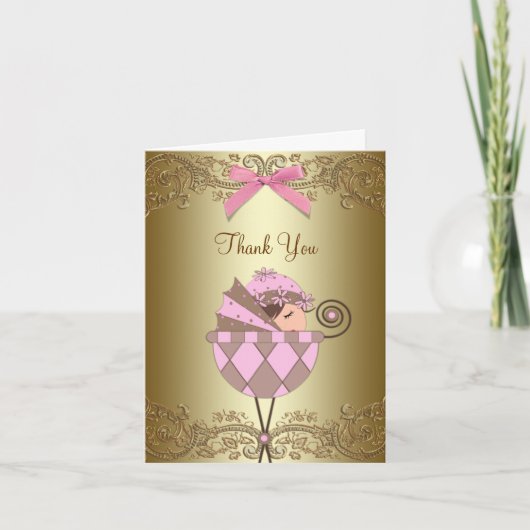 Roze gouden kant Baby shower dank u kaarten (Voorkant)