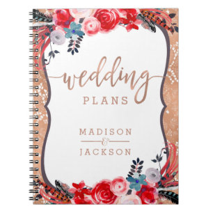 Roze Gouden Kant & Bloemige Elegante Trouwplanner Notitieboek