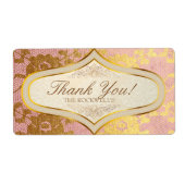 Roze Gouden Kant Cream Bruiloft Label Dank u (Voorkant)