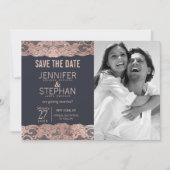 Roze Gouden Kant en Marineblauwe Save the Dates Save The Date (Voorkant)