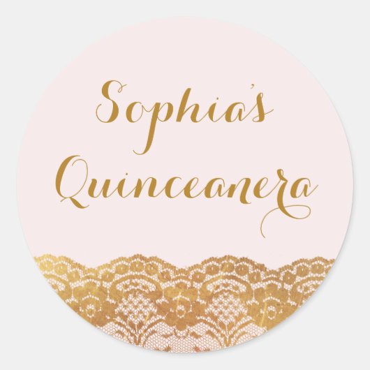 Roze Gouden Kant Quinceanera Sticker (Voorkant)