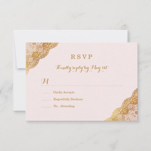 Roze Gouden Kant RSVP Kaartje (Voorkant)