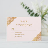 Roze Gouden Kant RSVP Kaartje (Staand voorkant)