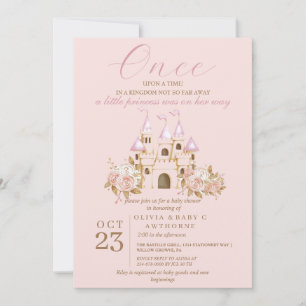 Roze Gouden Kasteel Princess Baby Shower Kaart