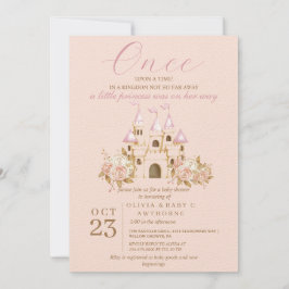 Roze Gouden Kasteel Princess Baby Shower Kaart