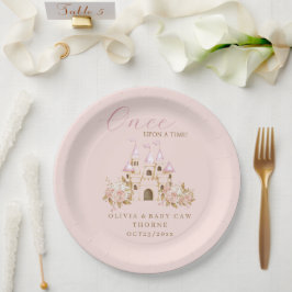 Roze Gouden Kasteel Prinses Baby Shower Papieren Bordje