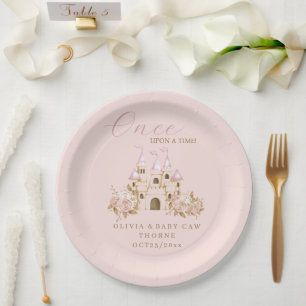 Roze Gouden Kasteel Prinses Baby Shower Papieren Bordje