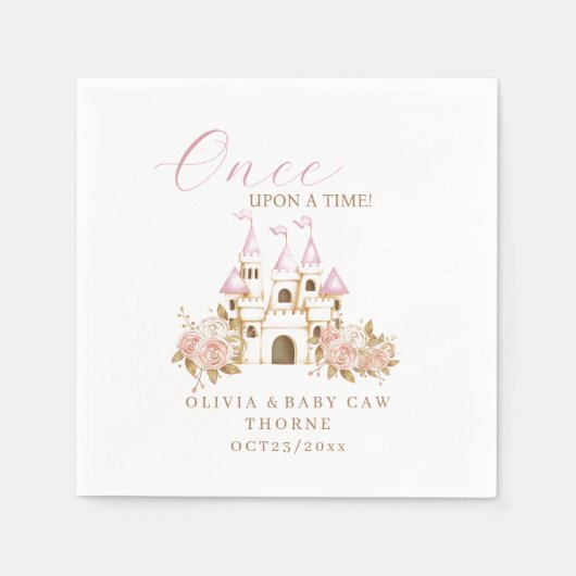 Roze Gouden Kasteel Prinses Baby Shower Servet (Voorkant)